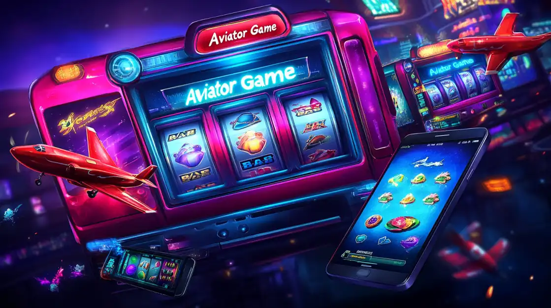 The 'Aviator Game' is shown as a unique slot machine with a vibrant pink and blue neon design, blending classic slot action with modern crash game thrills for a fresh experience at BN880.